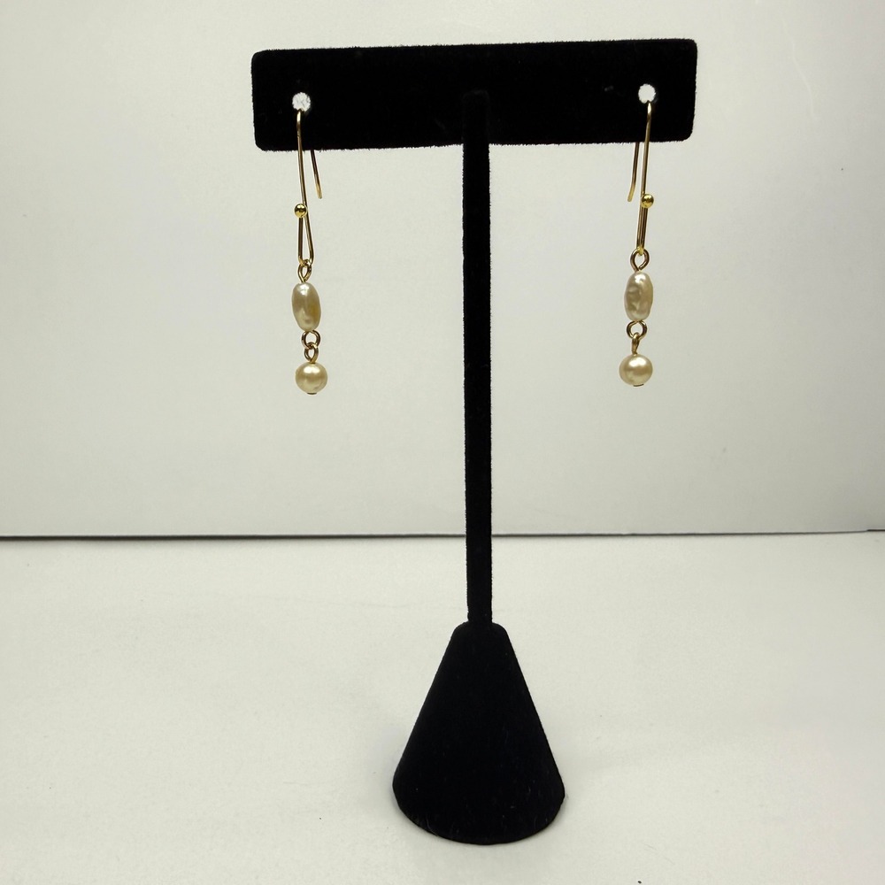 Faux Pearl Dangling Drop Earrings Gold Tone Dainty Wedding Elegant Jewelry 1 in